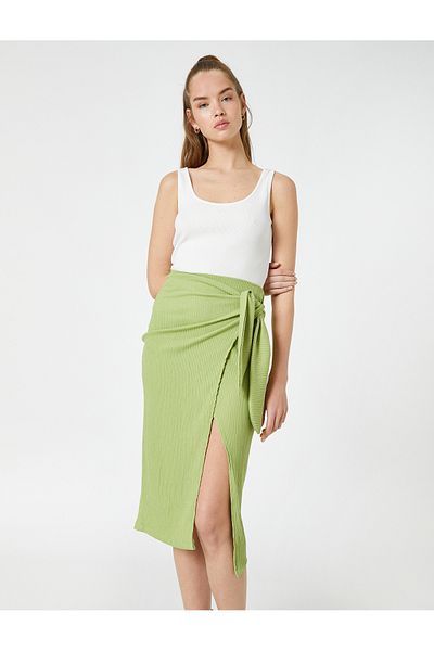 Koton Midi Skirt with Slit and Tie Waist Wrap