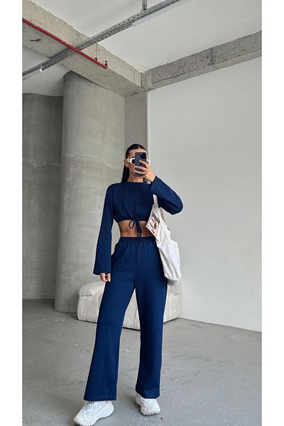 mydukkan.co Navy Blue Double Tracksuit Set - Lace Detailed
