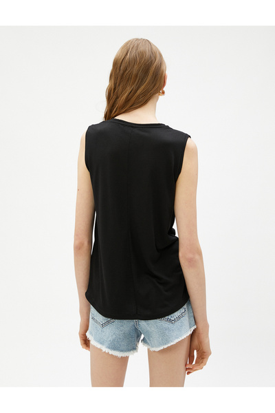Koton V-Neck Basic T-Shirt with Slit Detail