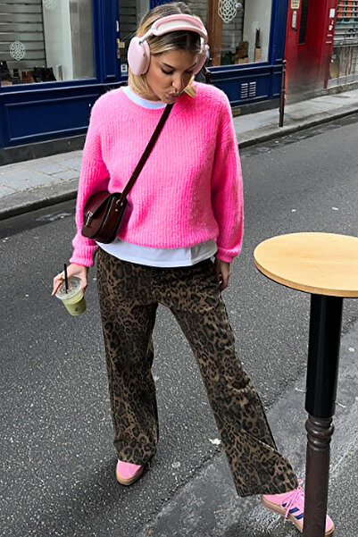 Seeh Pembe Bisiklet Yaka Triko Kazak Sh118