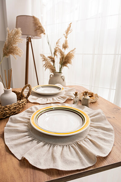 abidehanım دائري من الكتان الفاخر - 6 كشكشة، خدمة أمريكية مقاس 40 × 40 سم