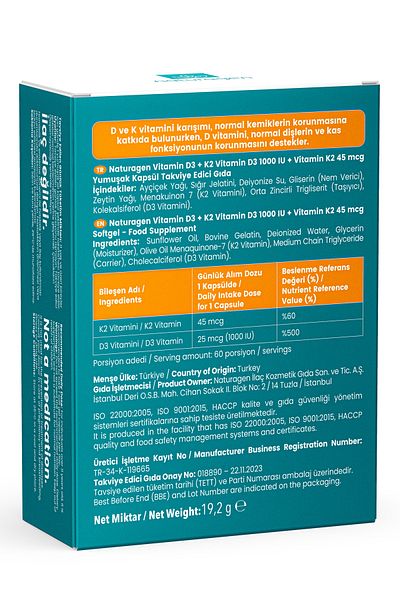 Naturagen Vitamin D3 + K2 1000 IU 60 Capsules