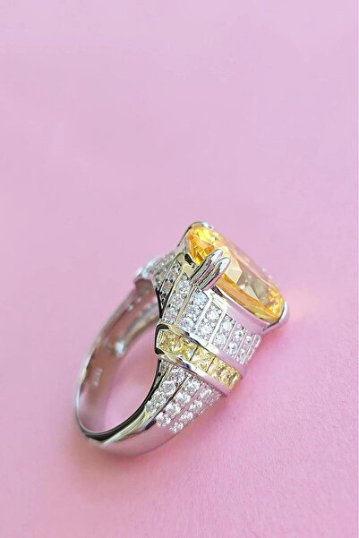 MorMajor Silver İTHAL OVAL SARI BUZ KESİM GÜMÜŞ YÜZÜK