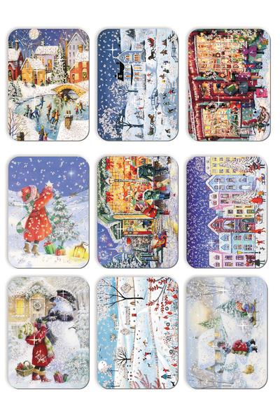Mia Pera 36 Adet Simli Yılbaşı Kartpostal Seti Toptan Satış Yeniyıl Postcard Kardan Adam Noel Baba