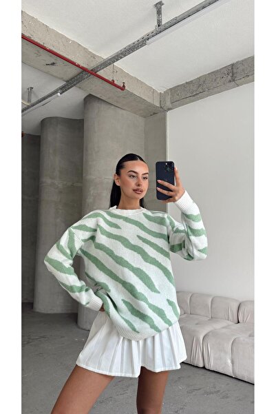 mydukkan.co سترة تريكو مضلعة بنقشة الحمار الوحشي بالنعناع