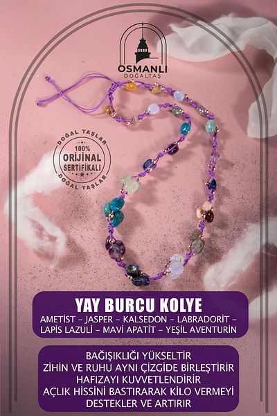 OSMANLI DOĞAL TAŞ Sagittarius Sign Necklace Amethyst Jasper Chalcedony Labradorite Lapis Lazuli Blue Apatite Green Aventurine