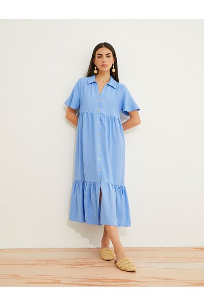 Koton Kurzärmliges Hemdblusenkleid aus Viskose in Midilänge
