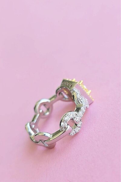 MorMajor Silver İTHAL ÖRGÜ KARE SARI BUZ KESİM GÜMÜŞ YÜZÜK