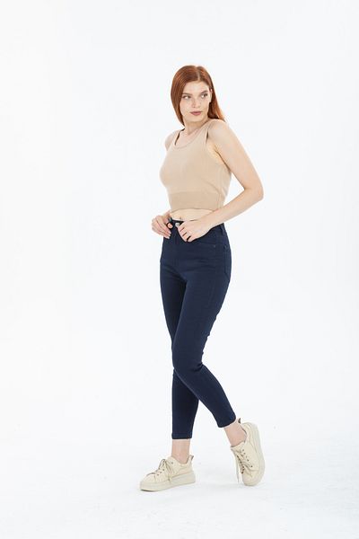 bee Trefjns Dark Navy - Pantaloni de școală extra elastici cu talie înaltă