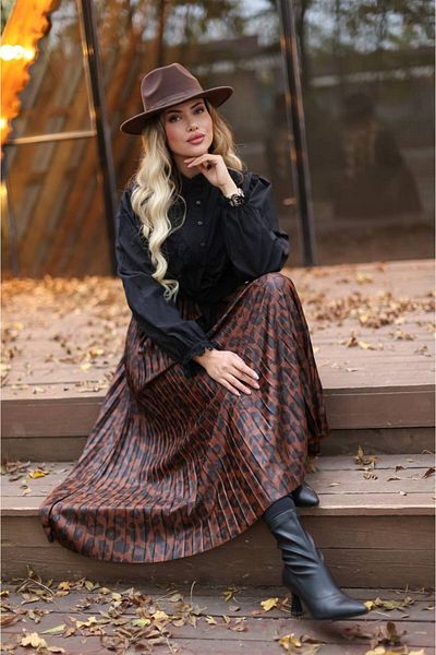 asyadabutik Fusta lungă plisată cu model leopard de damă