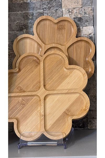 ARİN MODA Arin Homtes Den Bamboo Multi-Purpose Presentation Plate with Flower Heart 2 Pieces