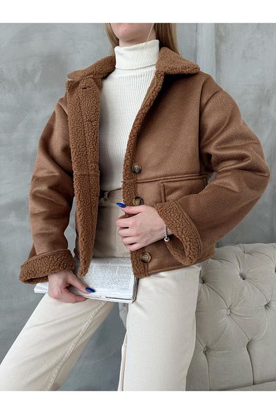 TOPSHOW Nubuck Collar Sheepskin Coat