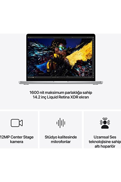 Apple 14" MacBook Pro: Apple M4 chip with 10‑core CPU and 10‑core GPU, 16GB, 512GB SSD - Gümüş