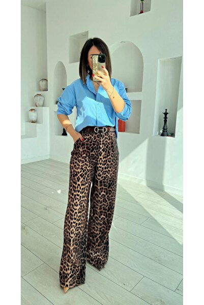Genel Markalar Fw Leopar Desenli Palazzo Pantolon