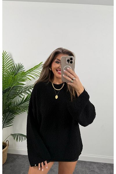 DUSOHOME Pulover de tricotaj cu mânecă evazată cu gât crew - Design Boucle
