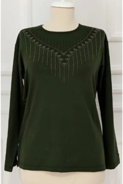 NOBLE STORE Anne Yaka Taşlı Bluz Penye nbl 2425