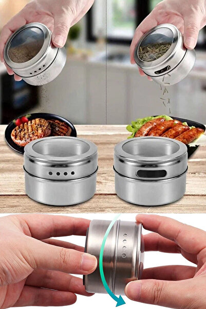 TechnoStation 6Lı Paslanmaz Çelik Mıknatıslı Baharatlık Seti Yeni Nesil Mıkna...