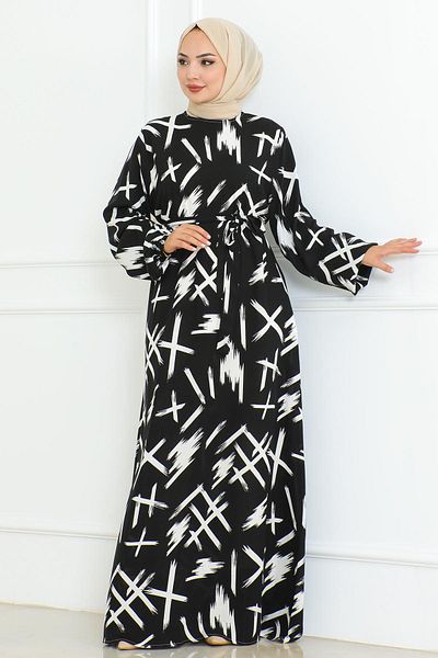 Herita Kleid mit Gürtel und Pinselmuster kaufen