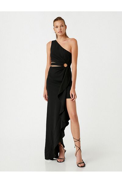 Koton Flounce Evening Dress with Window Detail