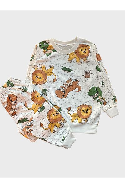 ALİŞ KİDS Boy's Cotton Raised White Safari Print Long Sleeve Winter Pajamas Set