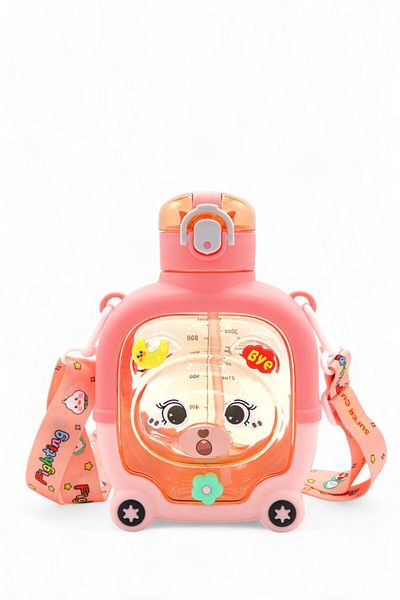 M&B WATER BOTTLE Colorful Children's Water Bottle - Cute Teddy Bear, Bpa Free, Neck Strap for School
