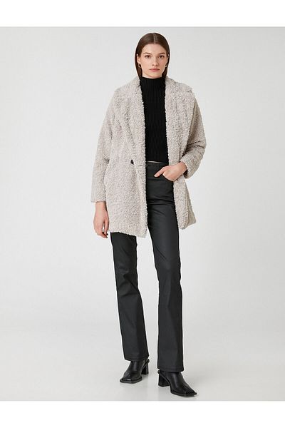 Koton Double Breasted Oversize Plush Short Coat