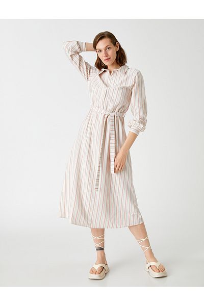 Koton Midi-Hemdkleid aus Leinenmischung mit Gürtel