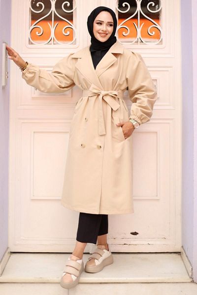 Herita Omzu Pileli Trenchcoat - Detailliertes Design