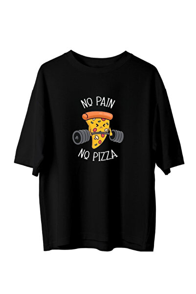 Dupe Design NO PAIN NO PIZZA Baskılı Oversize Unisex T-shirt