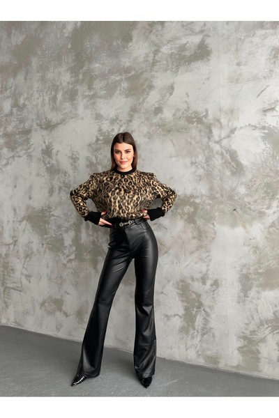 Diviny Pulover din tricotaje cu pene cu model leopard