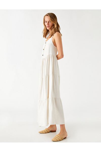 Koton Strappy Maxi Dress with Button Detail