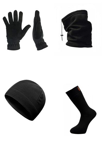 Teknor Set de mănuși-pălărie-guler-șosete termice unisex, negru, de iarnă