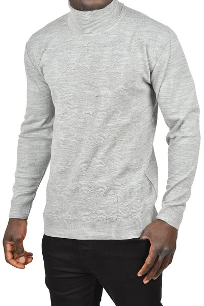 DeepSEA Ανδρικό Γκρι Slim Fit Πλέγμα Σχεδίου Πλήρης Λαιμόκοψη Τζιν Πλεκτό Γιλέκο 2505507