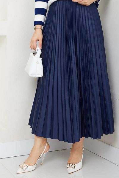 Miraydın Butik Γυναικεία Πλεκτά Ζακέτα Πλισέ Φούστα - ΣΚΟΥΡΟ ΜΠΛΕ