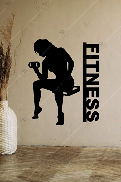 Fitness Yazılı Ağırlık Kaldıran kız Figürlü Spor salonu Ahşap Duvar Süsü Dekoratif