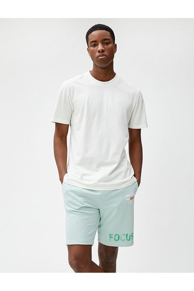 Koton Slogan Printed Shorts with Lace Waist Slim Fit Pocket Detail