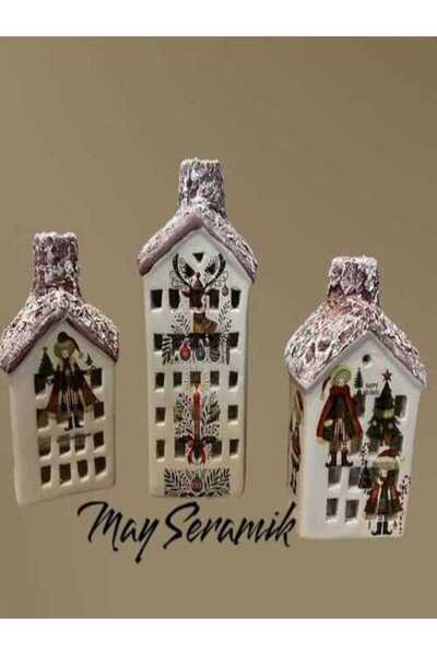 MAY SERAMİK YILBAŞI 3'LÜ SERAMİK EV MUMLUK