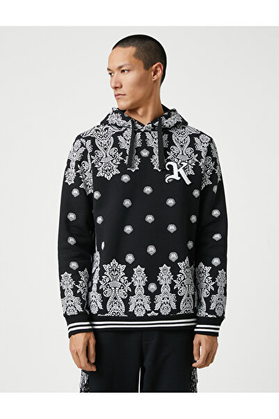 Koton Men's Black Patterned Sweatshirt