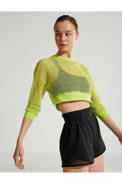 Koton Mesh Crop Sports Sweatshirt Crew Neck