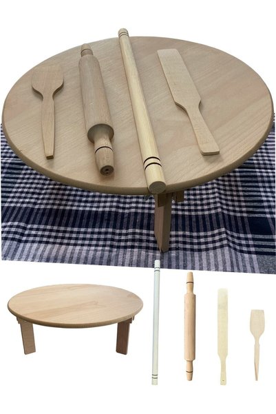 Byanes 50 Cm Hamur Açma Seti Ayaklı Tahtası + Oklava 50 Cm + Spatula 29 Cm + ...