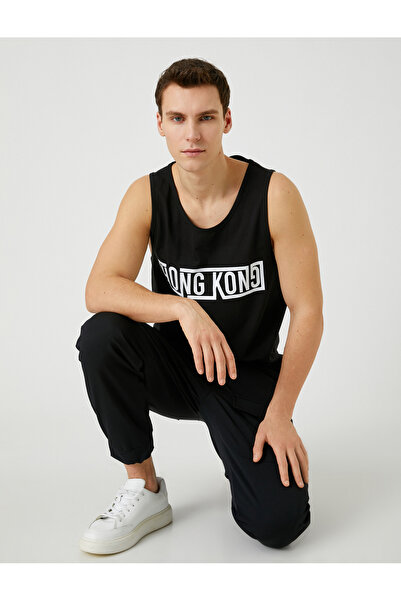 Koton Αμάνικο μπλουζάκι με στάμπα σλόγκαν, βαμβακερό λαιμόκοψη