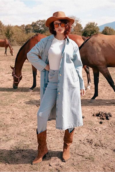 Moda Rosa 25K5352 - Light Blue - Reglan Sleeve Trench Jeans