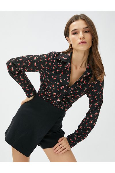 Koton Cămașă cu flori drapată Slim Fit