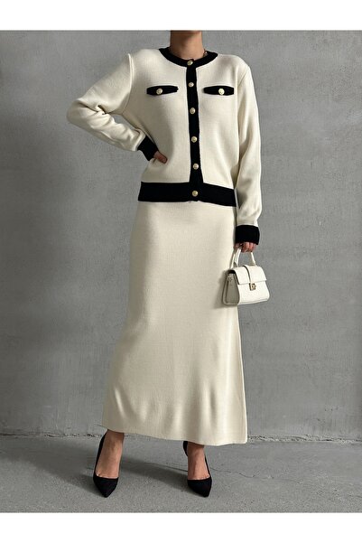 Lusin Жіночий елегантний кардиган з кишенями, спідниця та верхній одяг з трикотажу, комплект з двох предметів
