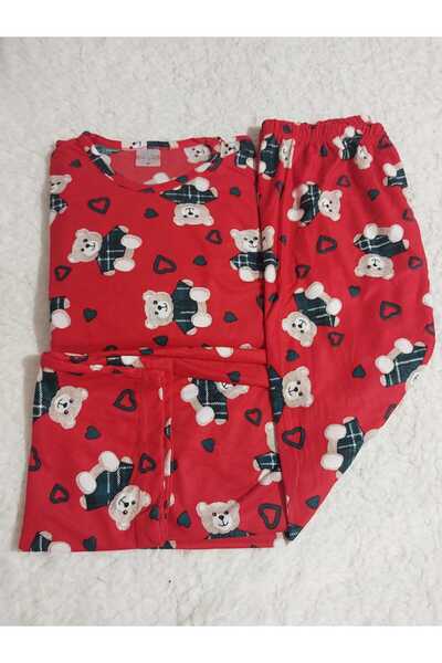 aryam butik Women's Crew Neck Long Sleeve Teddy Bear Valentines Day Pajamas Set