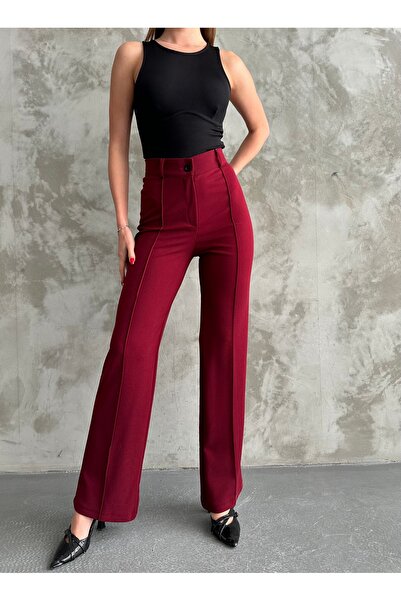 Diviny High Waist Stretchy Scuba Pants with Clam Detail