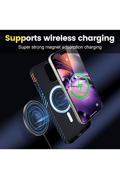 Di Aksesuar iPhone 15 Pro Max Karbon Magsafe Stantlı Lüx Kılıf Sarı