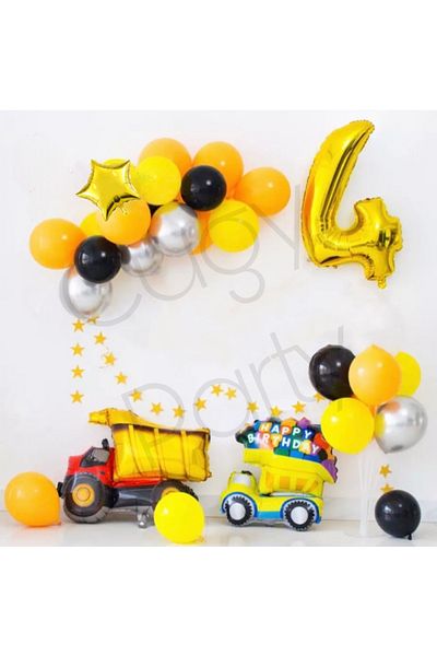 CUGY Truck Car Concept Birthday Set Gold Age Number Party Celebration Set