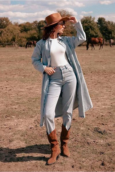 Moda Rosa 25K5352 - Light Blue - Reglan Sleeve Trench Jeans