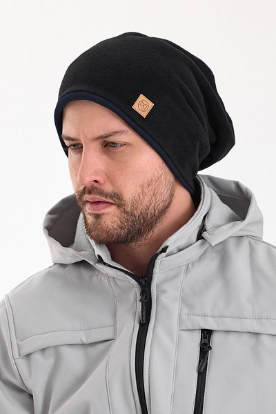Butikgiz Men's Black Fleece Outer, Navy Cotton Inside, Double Color Double Layer Foldable Soft Beanie